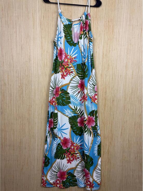 Love Dress Womens XL Blue Tropical Floral Halter Maxi Rope Strap Summer Sundress - Picture 5 of 8